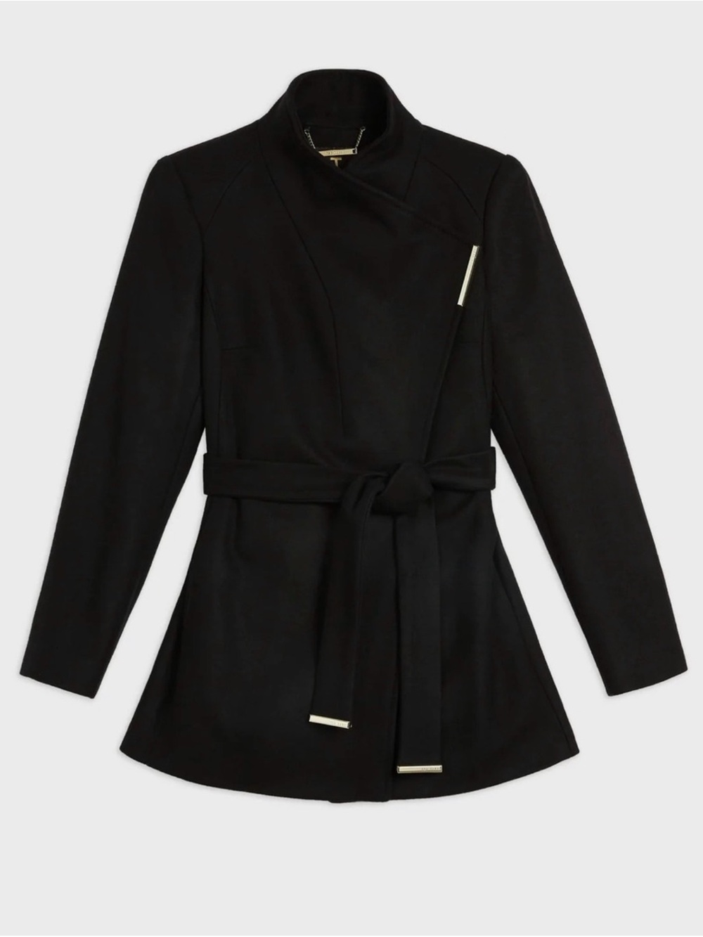 Ted Baker Rosess Black wool-cashmere wrap Coat Size 5 Belted